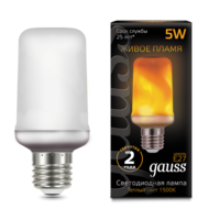 Лампа светодиодная LED 5 Вт 20-80 Лм 1500К теплая E27 T65 эмитация горящего пламени Flame Gauss - 157402105