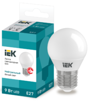 Лампа светодиодная Eco G45 9Вт шар 4000К нейтр. бел. E27 230В IEK LLE-G45-9-230-40-E27 (ИЭК)