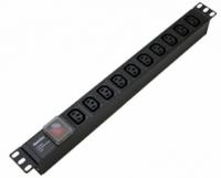 Блок розеток SHE19-10IEC-S-IEC для 19дюйм. шкафов горизонт. с выкл. подсветкой 10хIEC 320 C13 10А 250В без кабеля питания входная розетка IEC C14 482.6х44.4х44.4мм Hyperline 426786