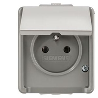 Розетка SCHUKO с крышкой 16А AC 250В IP44 защитой от брызг наружная DELTA FLACHE Siemens 5UB4741