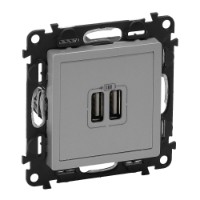 Устройство зарядное Valena Life с двумя USB-разьемами 240В/5В 1500мА лицевой панелью алюм. Leg 753612 Legrand