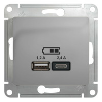 Механизм розетки USB GLOSSA A+С 5В/2.4А 2х5В/1.2А алюм. SchE GSL000339 Schneider Electric