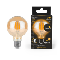 Лампа светодиодная филаментная Filament 6Вт G95 2400К тепл. бел. E27 620лм диммир. golden GAUSS 105802006-D