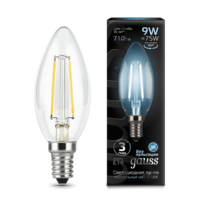 Лампа светодиодная филаментная Filament 9Вт свеча 4100К нейтр. бел. E14 710лм GAUSS 103801209