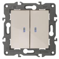 Выключатель Эра Elegance 14-1105-02 2-клавишный с подсветкой встроенный 250 В 10 А IP 20 слоновая кость Б0034238 (Энергия света)