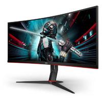 Монитор LCD 34дюйм [21:9] 3440x1440(UWQHD) VA Curved nonGLARE 300cd/кв.м H178град/V178град 3000:1 80M:1 16.7M 1ms VGA 2xHDMI 2xDP USB-Hub Height adj Tilt Swivel 3Y Black-Red CU34G2X AOC