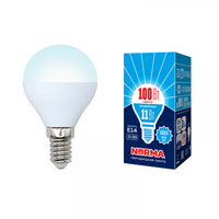 Лампа светодиодная LED-G45-11W/NW/E14/FR/NR Форма шар, матовая. Серия Norma. Белый свет (4000K). Картон. ТМ Volpe Uniel UL-00003831