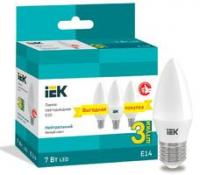 Лампа светодиодная C35 свеча 7Вт 230В 4000К E14 (уп.3шт) IEK LLE-C35-07-230-40-E14-3 (ИЭК)
