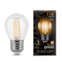 Лампа светодиодная филаментная Filament 11Вт шар 2700К тепл. бел. E27 810лм GAUSS 105802111