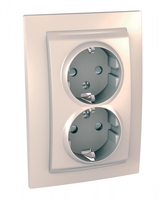 Розетка 2-м СП 2мод. Unica 16А IP20 с заземл. защ. шторки беж. SchE MGU23.067.25D Schneider Electric