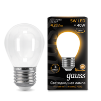 Лампа светодиодная филаментная Filament 5Вт шар 2700К тепл. бел. E27 420лм milky GAUSS 105202105