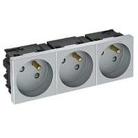 Розетка тройная 33° Modul45connect, франц. стандарт, 250 В, 16A (серебристый) (STD-F3C AL3) | 6120702 OBO Bettermann