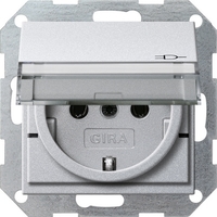Розетка Gira System 55 1-мест. 1мод. механизм с накладкой З/К скр. уст-ки16А 220-250В со шторками крышкой IP20 алюм. | 276226