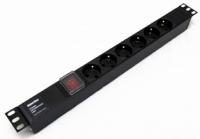 Блок розеток 6-м 10А SHE19-6SH-S-IEC 250В Schuko IEC 60320 C14 482.6х44.4х44.4мм для 19дюйм горизонт. с выкл. подсветкой без кабеля питания Hyperline 404325