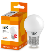 Лампа светодиодная ECO G45 3Вт шар 3000К тепл. бел. E27 216лм 230-240В IEK LLE-G45-3-230-30-E27 (ИЭК)