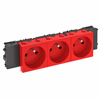 Розетка тройная 0° Modul45connect франц. стандарт, 250 В, 16A (красный) (STD-F0C SRO3) | 6120578 OBO Bettermann