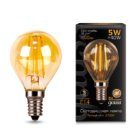 Лампа светодиодная филаментная Filament 5Вт шар 2700К E14 400лм golden Gauss 105801005