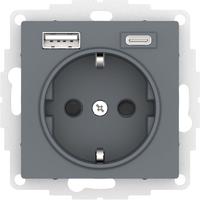 Розетка AtlasDesign 16А с 2-мя заряд. устройствами USB тип A+C 5В/2.4А 2х5В/1.2А механизм грифель SchE ATN000732 Schneider Electric
