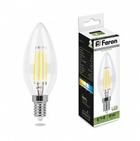 Лампа светодиодная LB-58 (5W) 230V E14 4000K филамент C35 прозрачная | 25573 FERON