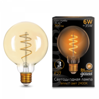 Лампа светодиодная филаментная Filament 6Вт G95 2400К тепл. бел. E27 360лм flexible golden GAUSS 105802007