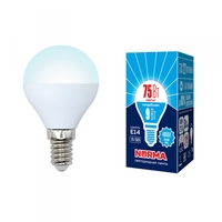 Лампа светодиодная LED-G45-9W/NW/E14/FR/NR Форма шар, матовая. Серия Norma. Белый свет (4000K). Картон. ТМ Volpe Uniel UL-00003825