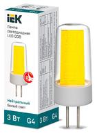 Лампа светодиодная COB 3Вт капсульная 4000К нейтр. бел. G4 230В керамика IEK LLE-COB-3-230-40-G4 (ИЭК)