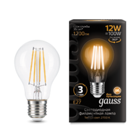 Лампа светодиодная филаментная Filament 12Вт A60 2700К тепл. бел. E27 1200лм GAUSS 102902112
