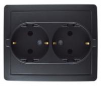 Розетка 2-м S15 Schuko 2x2Р+Е 16A 250В моноблок с заземл. графит Simon 1590456-038