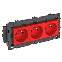 Розетка тройная 0° Modul45connect франц. стандарт, 250 В, 16A (красный) (STD-F0C8 SRO3) | 6120648 OBO Bettermann
