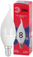 Лампа светодиодная LED BXS-8W-865-E14 R (диод, свеча на ветру, 8Вт, хол, E14) (10/100/2800) ЭРА (Энергия света) Б0045345