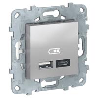 Розетка USB 2-м UNICA NEW тип А+С 5В/2400мА алюм. SchE NU501830 Schneider Electric