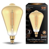 Лампа светодиодная Vintage Filament Straight ST164 6Вт 890лм 2700К E27 164х297мм Amber Gauss 157802118