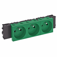 Розетка тройная 0° Modul45connect франц. стандарт, 250 В, 16A (зеленый) (STD-F0C MZGN3) | 6120576 OBO Bettermann