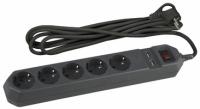 Удлинитель с сетевым фильтром 5х1.5м заземл. 10А IP20 2хUSB ПВС 3х0.75 выкл. черн. Эра Б0019036 (Энергия света)