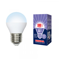 Лампа светодиодная LED-G45-11W/DW/E27/FR/NR Форма шар, матовая. Серия Norma. Дневной белый свет (6500K). Картон. ТМ Volpe Uniel UL-00003833