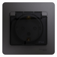 Розетка 1-м СП Glossa 16А IP44 250В с заземл. защ. шторки крышкой в сборе графит SchE GSL001348 Schneider Electric