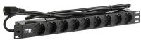 Блок розеток 9 мест PDU (немец. станд.) DIN 49440 ПВХ профиль 1U шнур 2м; вилка IEC 320 C14; черн. ITK PH22-9D2-P IEK (ИЭК)