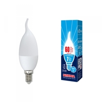 Лампа светодиодная LED-CW37-7W/WW/E14/FR/NR Форма свеча на ветру, матовая. Серия Norma. Теплый белый свет (3000K). Картон. ТМ Volpe Uniel UL-00003801