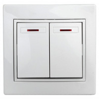 Выключатель двойной с подсветкой, 10А-250В, IP20, СУ, Plano, белый | Б0027603 Intro ЭРА (Энергия света)