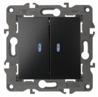 Выключатель Эра Elegance 14-1105-05 2-клавишный с подсветкой встроенный 250 В 10 А IP 20 антрацит Б0034241 (Энергия света)
