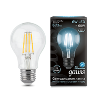 Лампа светодиодная филаментная Filament 6Вт A60 грушевидная 4100К нейтр. бел. E27 630лм GAUSS 102802206