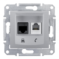 Механизм розетки компьютерной + телефонной 2-м СП Sedna RJ45 RJ11 кат.6 UTP неэкранир. алюм. SchE SDN5200160 Schneider Electric