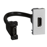 Розетка HDMI Mosaic 1 модуль, оборудована шнуром, алюминий | 079378 Legrand