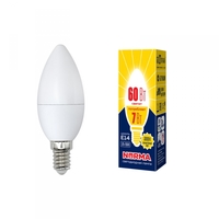 Лампа светодиодная LED-C37-7W/WW/E14/FR/NR Форма свеча, матовая. Серия Norma. Теплый белый свет (3000K). Картон. ТМ Volpe Uniel UL-00003796