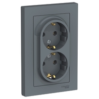 Розетка 2-м СП AtlasDesign 16А IP20 с заземл. в сборе грифель SchE ATN000724 Schneider Electric