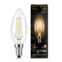 Лампа светодиодная филаментная Filament 7Вт свеча 2700К тепл. бел. E14 550лм GAUSS 103801107