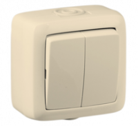 Выключатель двухклавишный наружный слоновая кость IP44 10А - ВА10-251-01 HEGEL