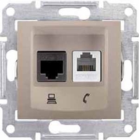 Механизм розетки компьютерной + телефонной 2-м СП Sedna RJ45 RJ11 кат.6 UTP неэкранир. титан SchE SDN5200168 Schneider Electric