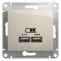 Розетка USB 2-м СП Glossa тип A+A 5В/2100мА 2х5В/1050мА механизм молочн. SchE GSL000933 Schneider Electric