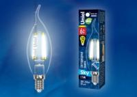 Лампа светодиодная LED-CW35-6W/NW/E14/CL PLS02WH LED. "свеча на ветру", прозр. Серия Sky. 4000К | UL-00001374 Uniel